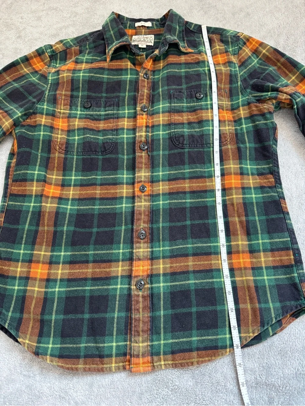 J.Crew Mid-Weight Flannel Plaid Shirt Men’s M Slim Fit Green Orange Cotton